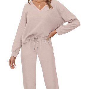 Womens Two Piece Loungewear Jogger Set Apricot Pink